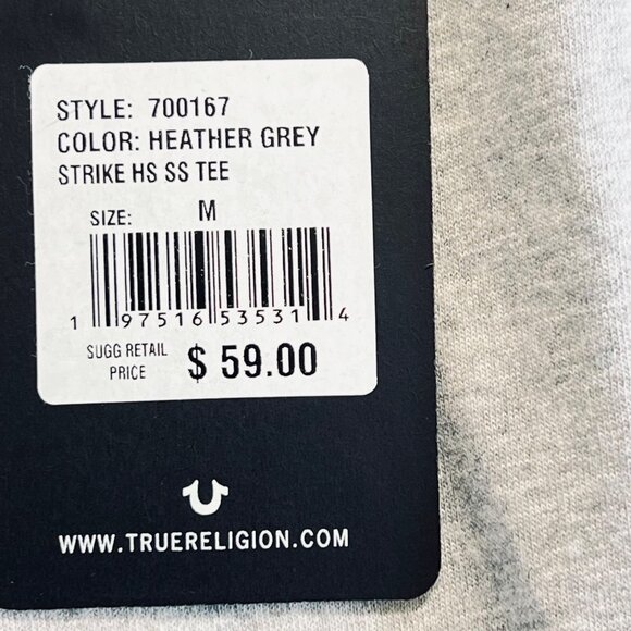 True Religion Mens Heather Grey Strike Crew Neck Short Sleeve T-shirt Medium NWT - Picture 6 of 9